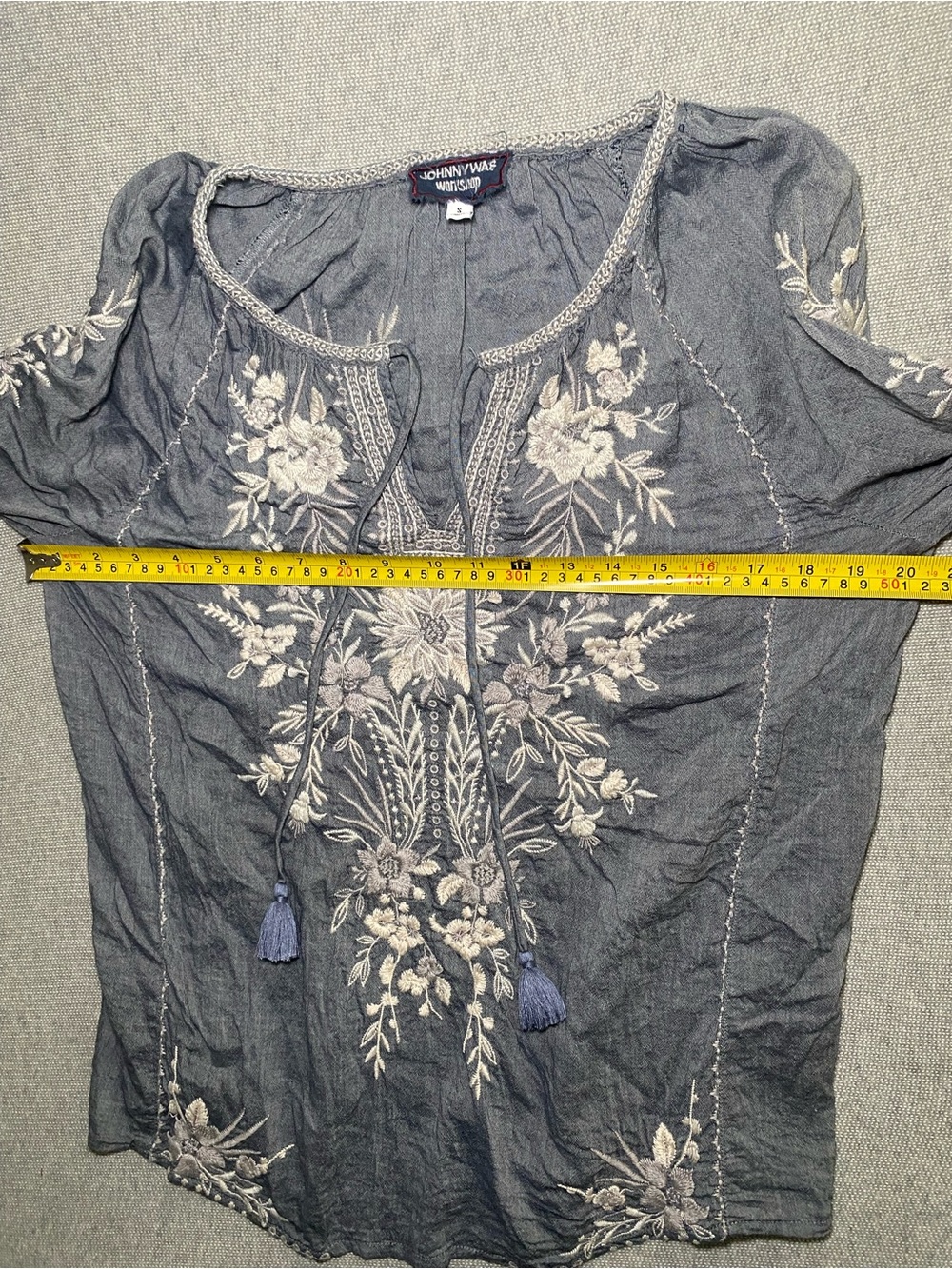 Johnny Was Workshop Oleander Marrakesh Blouse Chambray White Blue Size S - Picture 4 of 8